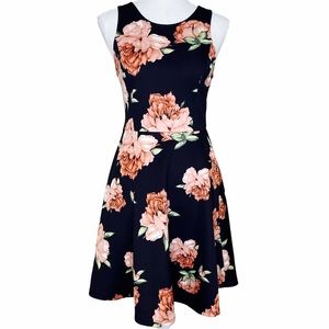 Black Floral Rose Fit And Flare  Dress Size S